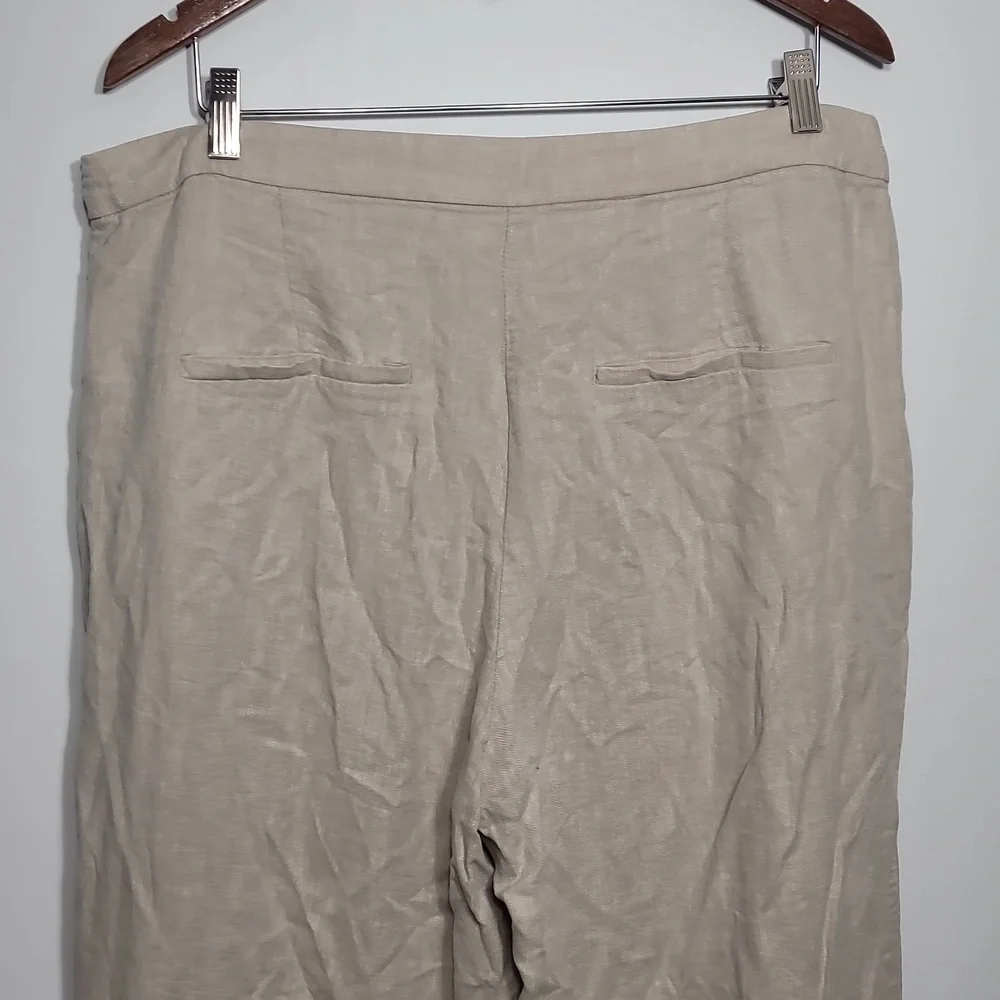 H&M Taupe Linen Blend Cropped Capri Wide Leg Trousers